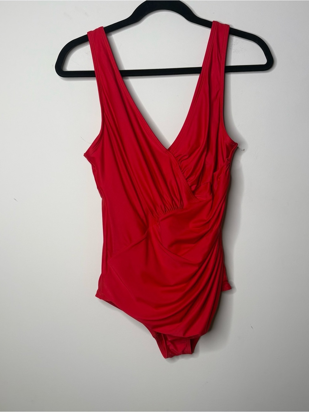 Popilush Slimming Chic Red Wrap One-Piece Swimsuit - Picture 4 of 8